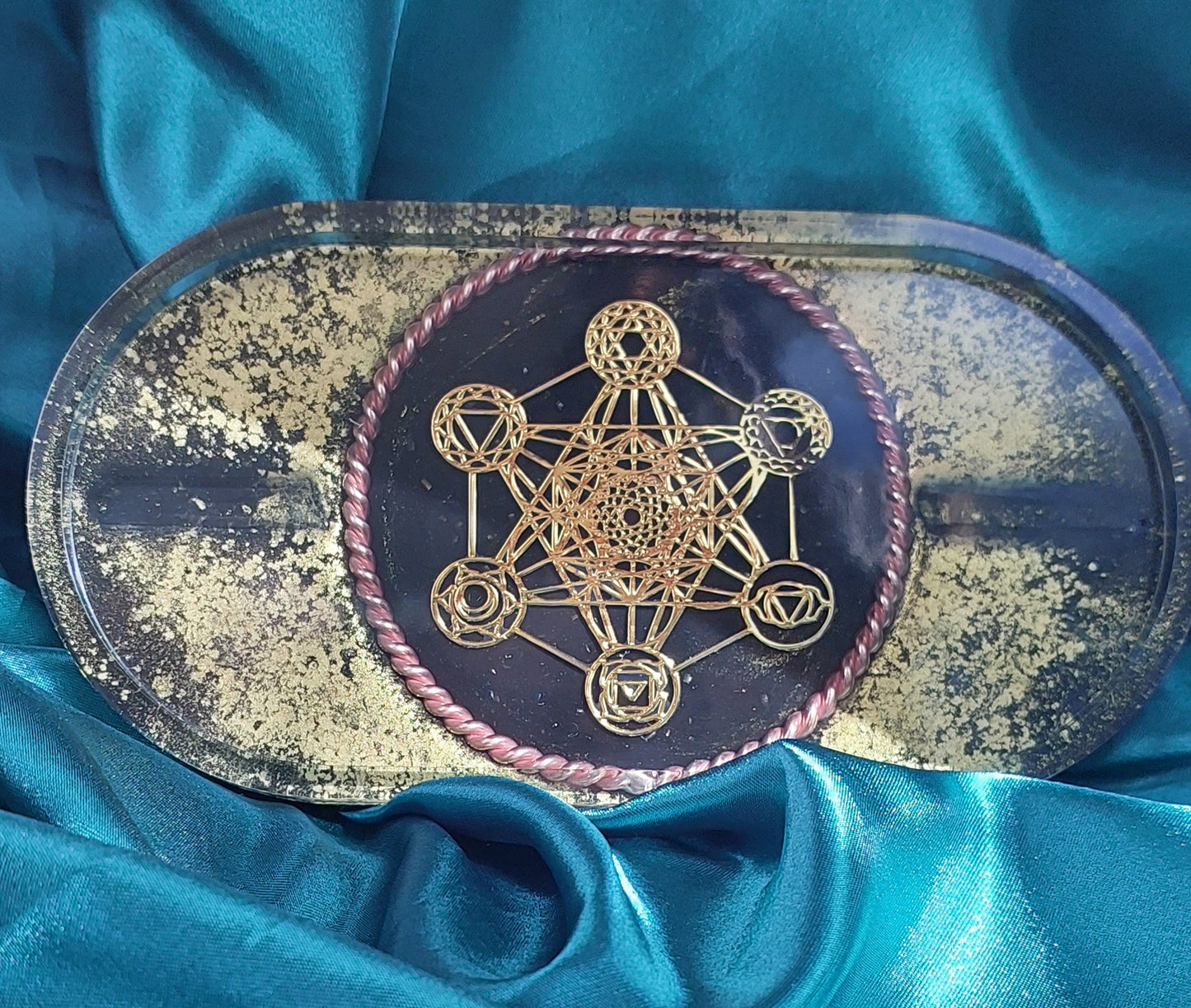 Metatron Orgonite Charging Plate with Sacred Cubit Tensor Ring