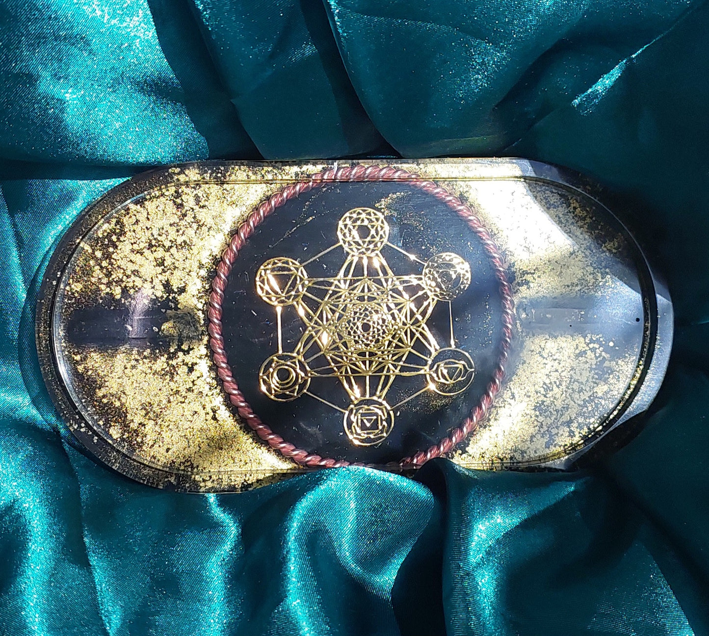 Metatron Orgonite Charging Plate with Sacred Cubit Tensor Ring