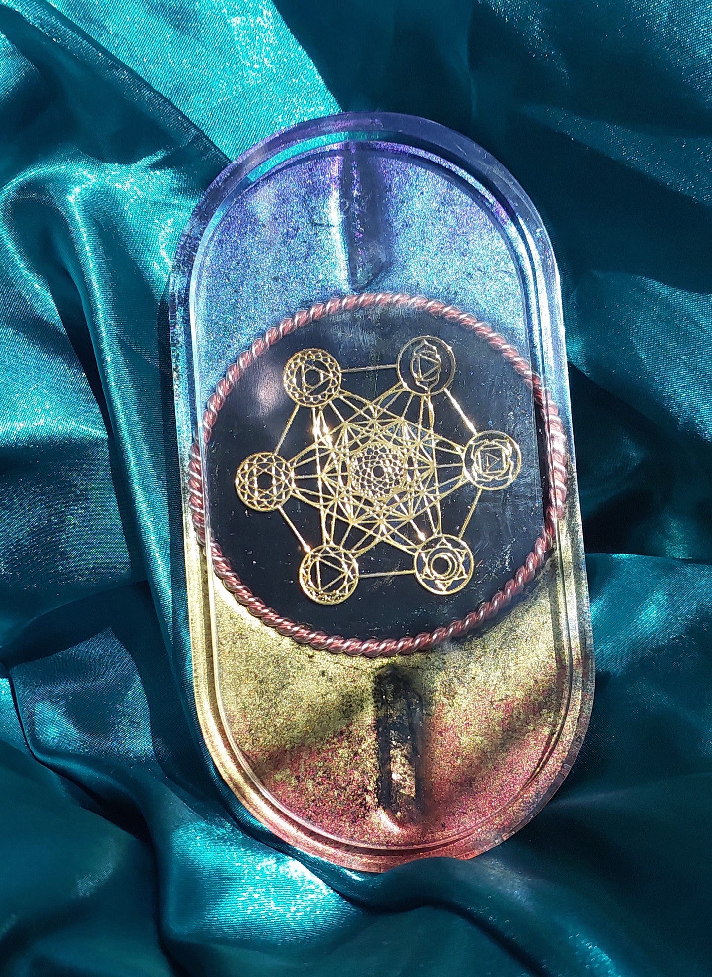 Metatron Orgonite Charging Plate with Sacred Cubit Tensor Ring