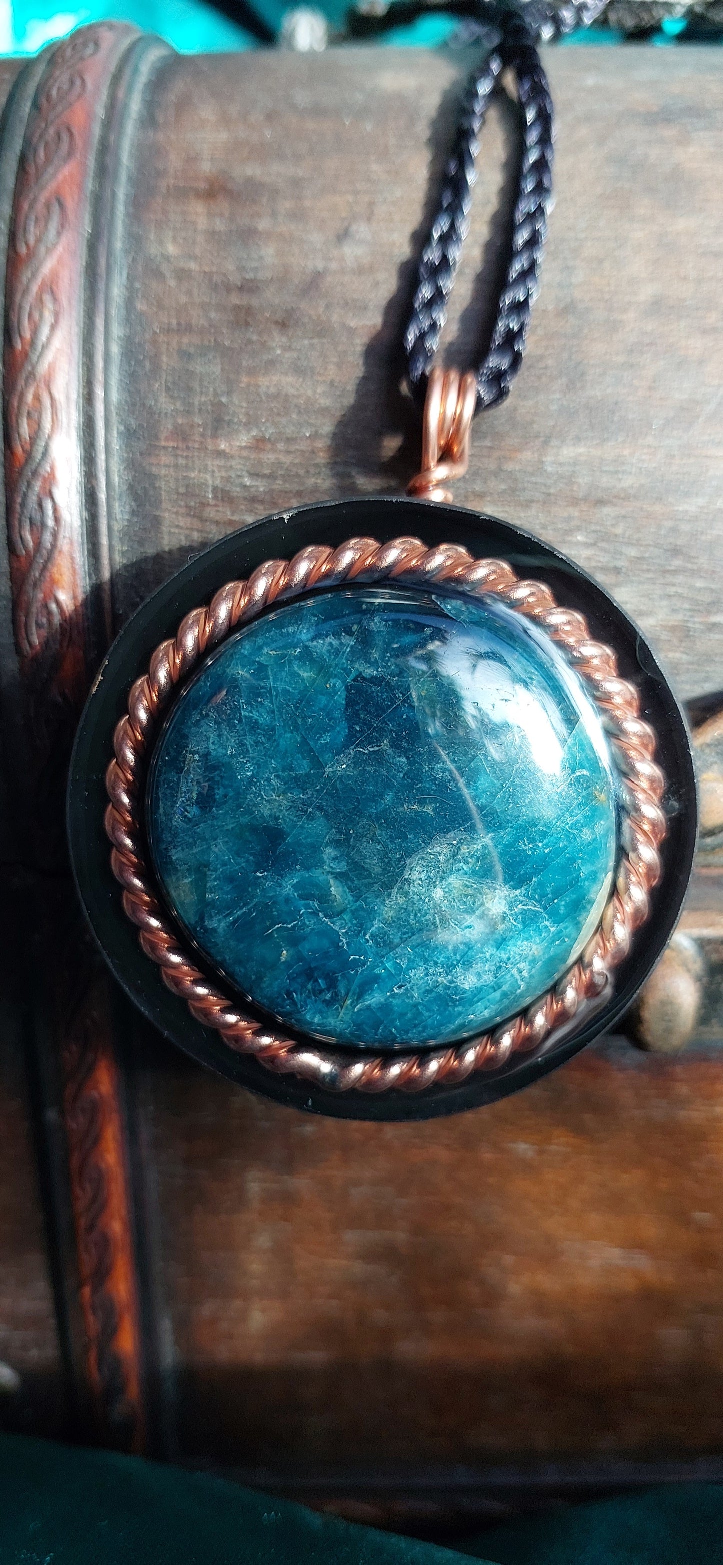 Orgonite Talisman Necklace | Blue Apatite + Sacred Cubit Tensor | Expression & Mental Clarity
