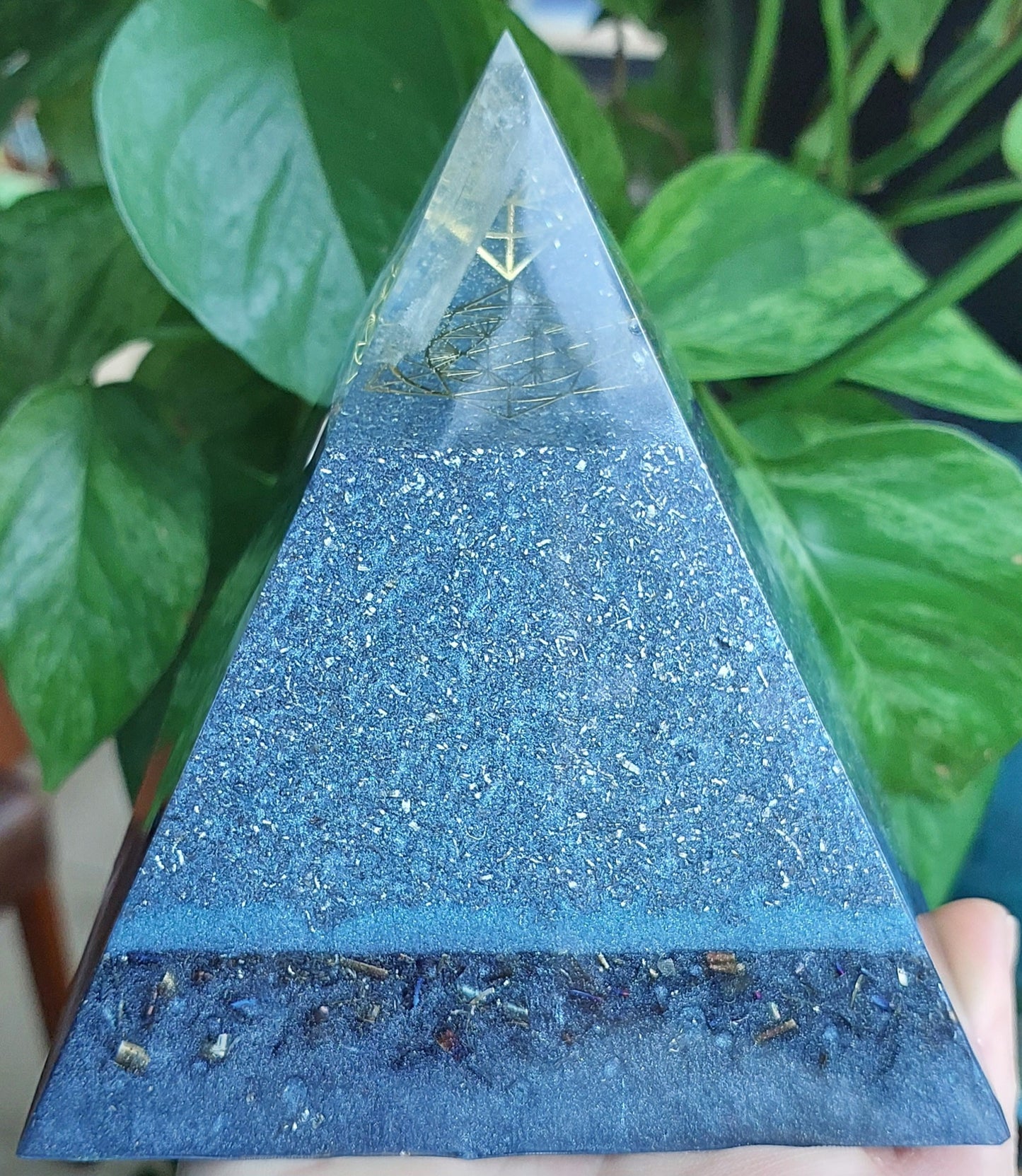 Blue Radiance - Orgonite Pyramid with Quartz Points & Sacred Geometry