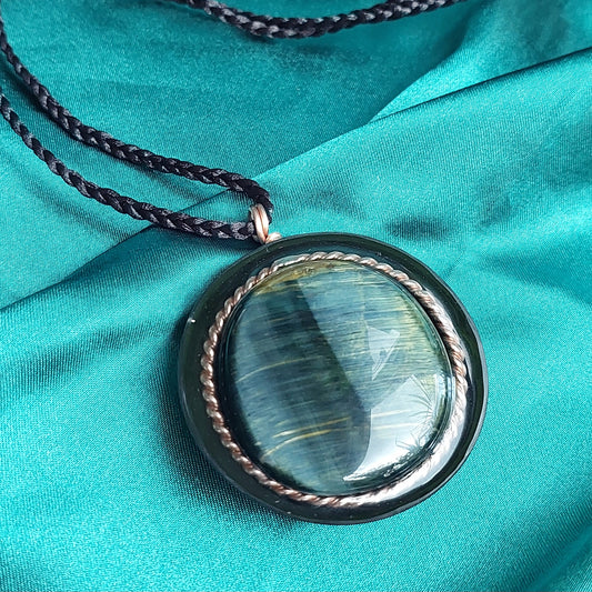 Empowered Horizons - Blue Tiger’s Eye & Atlantic Cubit Tensor Ring Orgonite Necklace Talisman