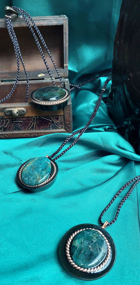 Ethereal - Blue Apatite & Tensor Ring Orgonite Necklace Talisman Collection