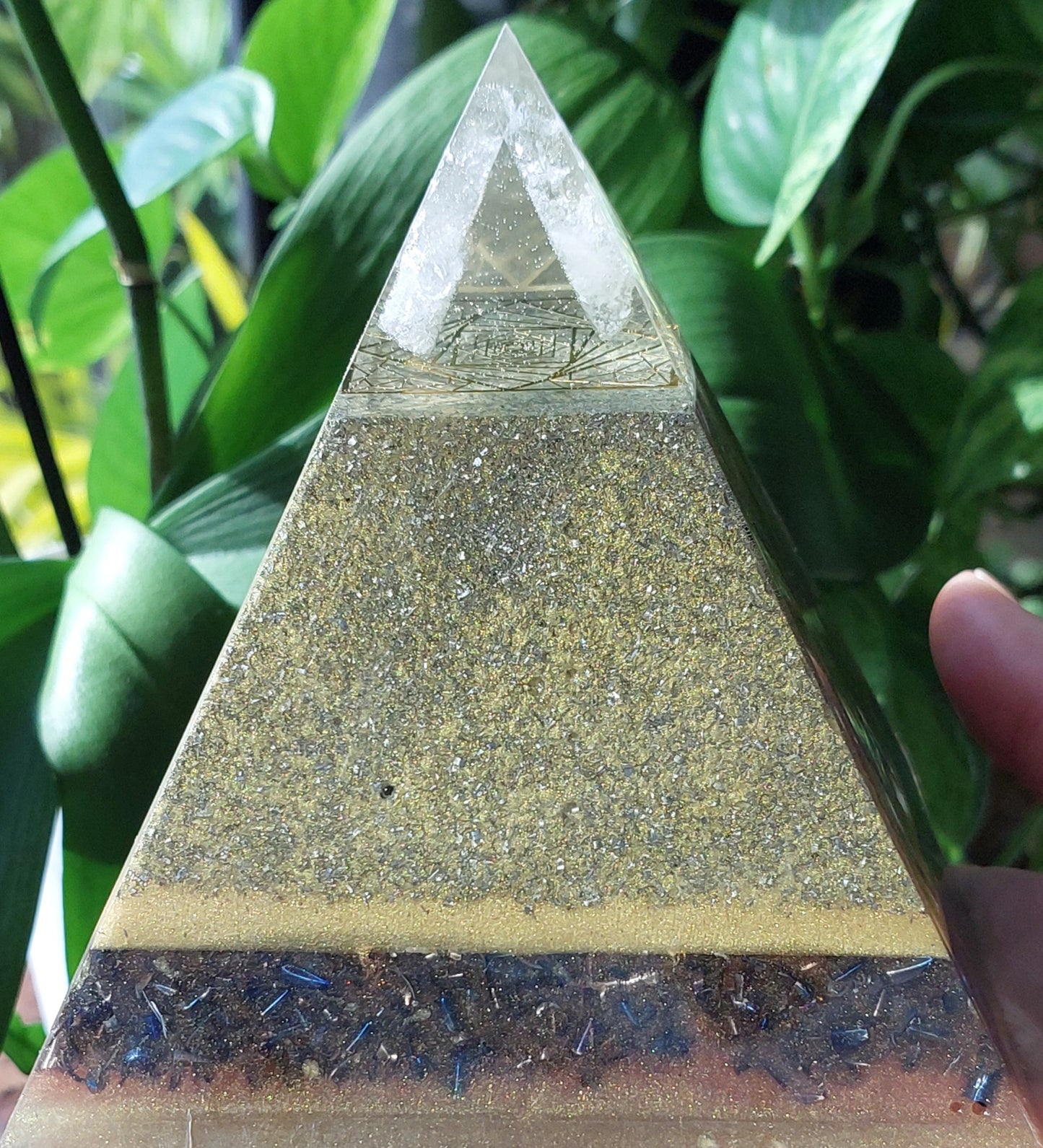 Golden Radiance - Orgonite Pyramid with Quartz Points & Sacred Geometry