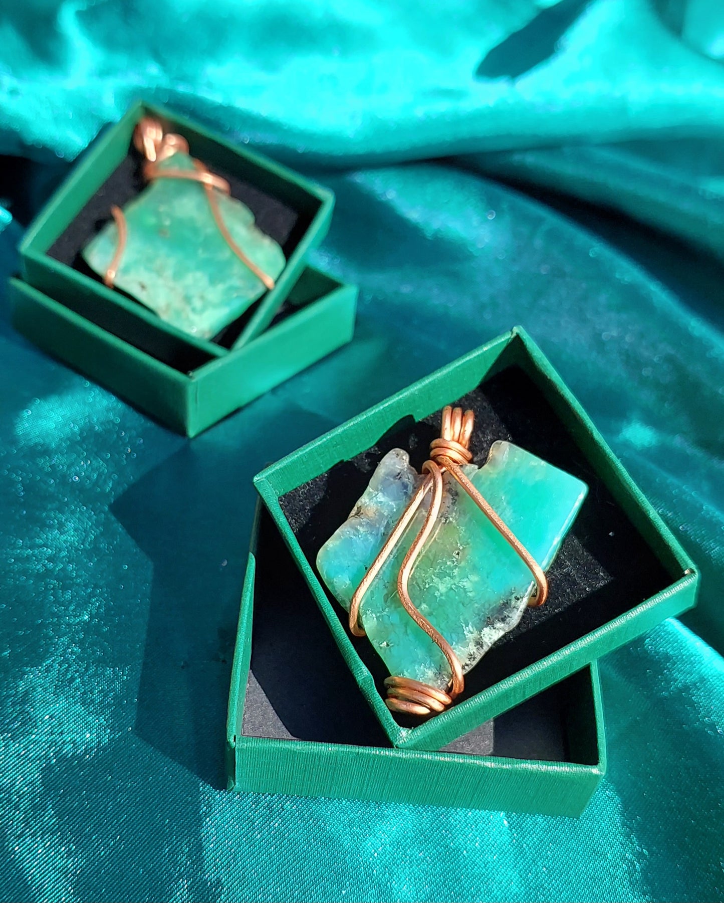 Serene Heart - Copper-Wrapped Chrysoprase Pendant Collection