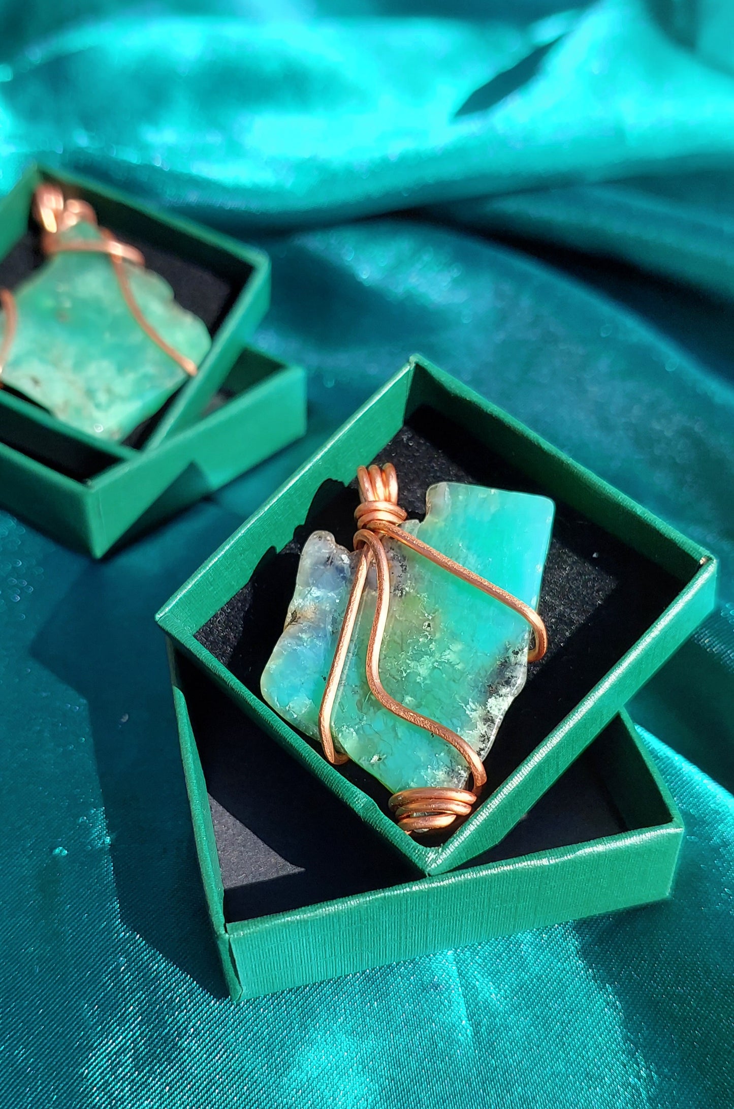 Serene Heart - Copper-Wrapped Chrysoprase Pendant Collection