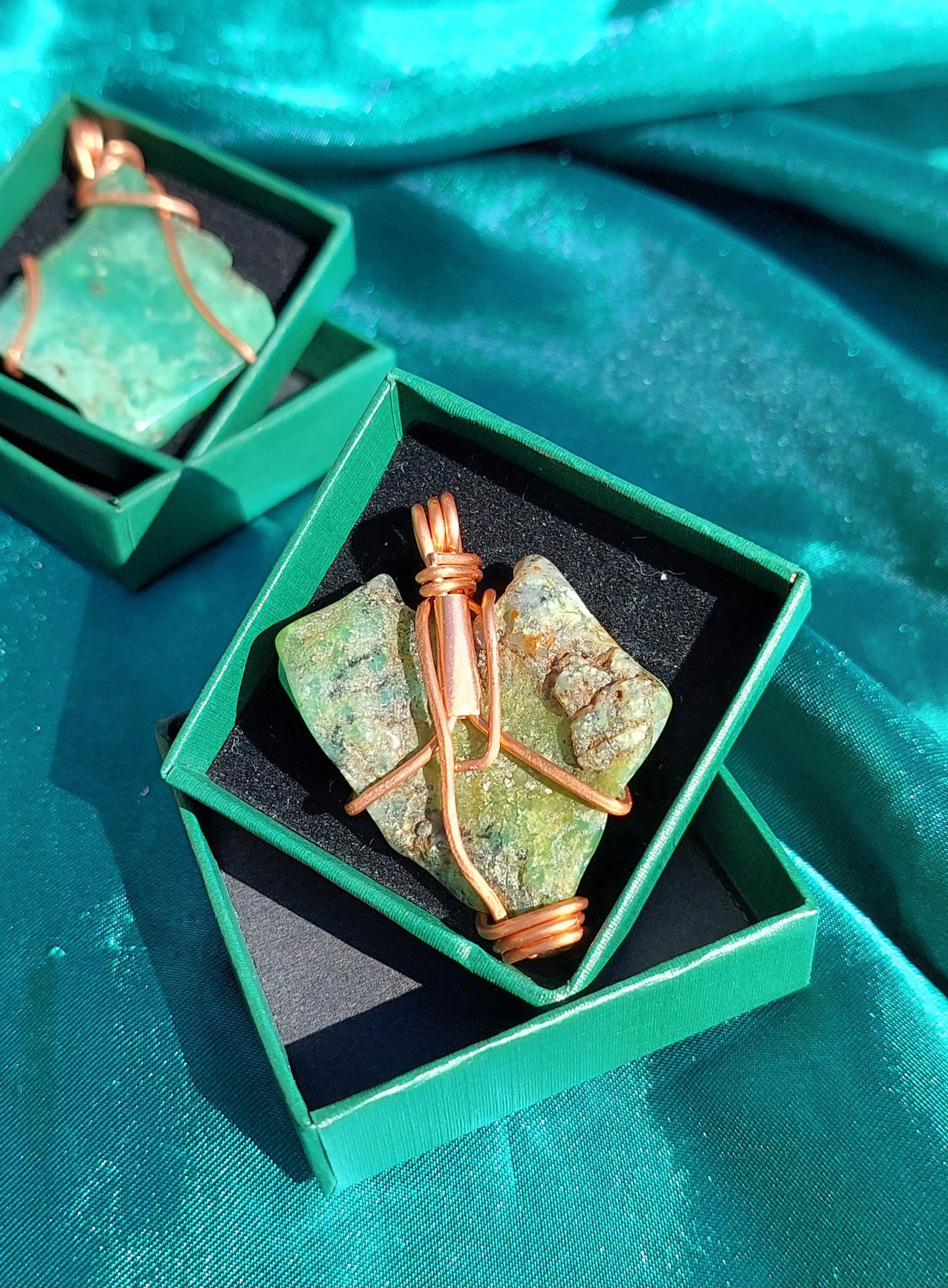 Serene Heart - Copper-Wrapped Chrysoprase Pendant Collection