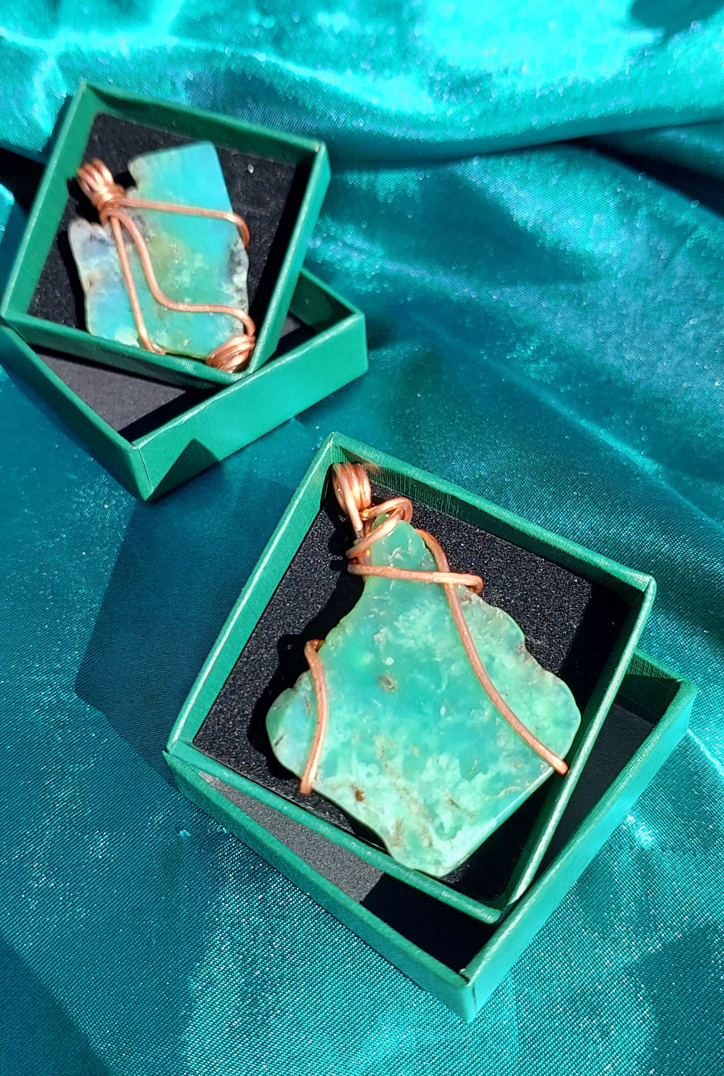 Serene Heart - Copper-Wrapped Chrysoprase Pendant Collection