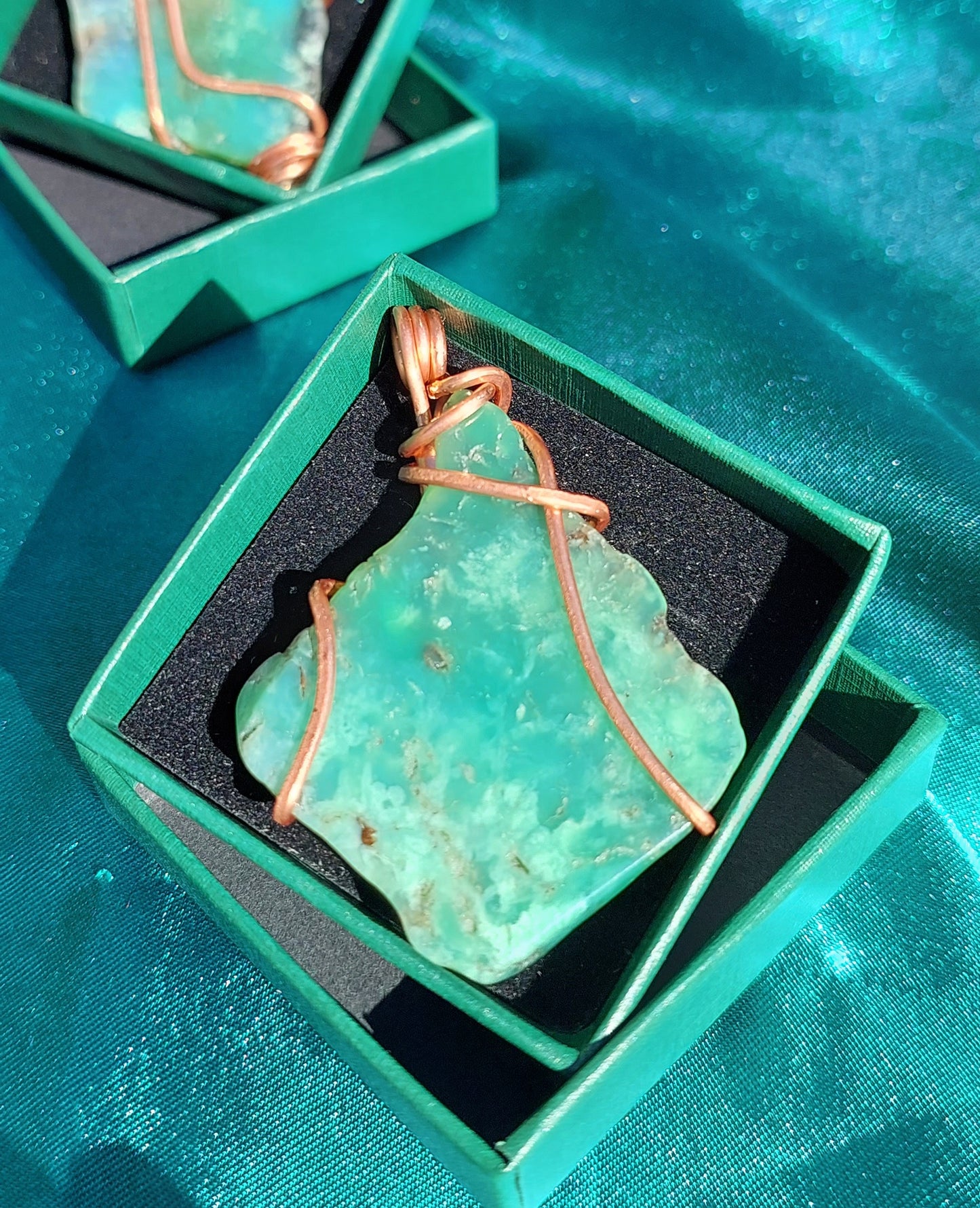 Serene Heart - Copper-Wrapped Chrysoprase Pendant Collection