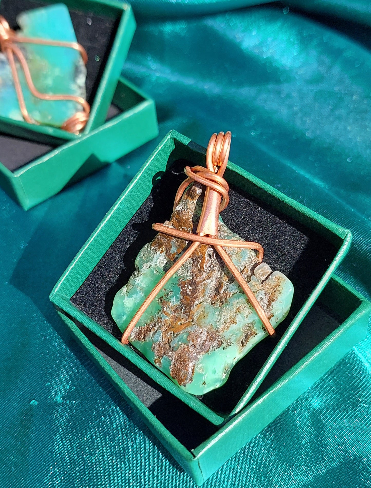 Serene Heart - Copper-Wrapped Chrysoprase Pendant Collection