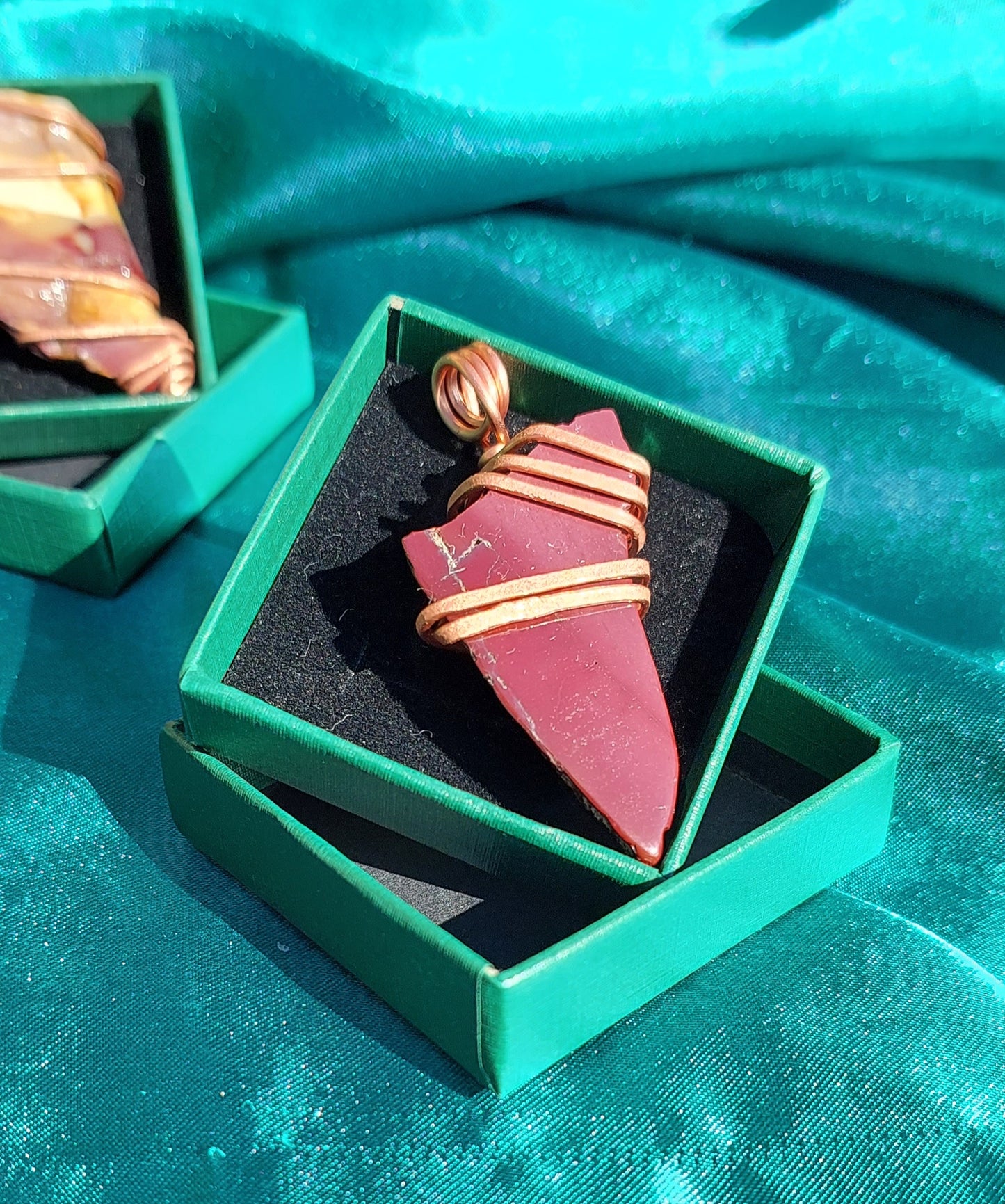 Earthbound Radiance - Copper-Wrapped Mookaite Pendant Collection