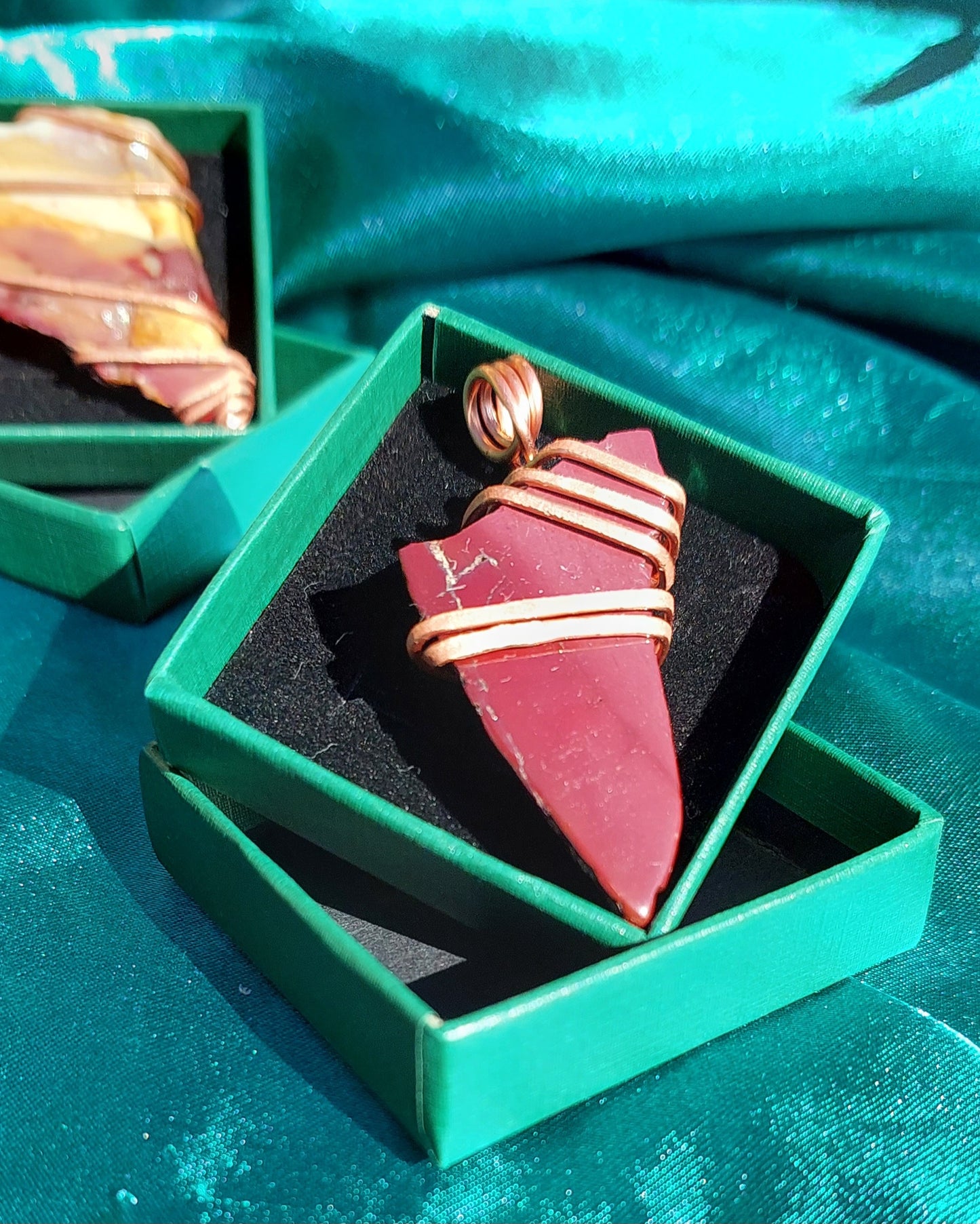 Earthbound Radiance - Copper-Wrapped Mookaite Pendant Collection