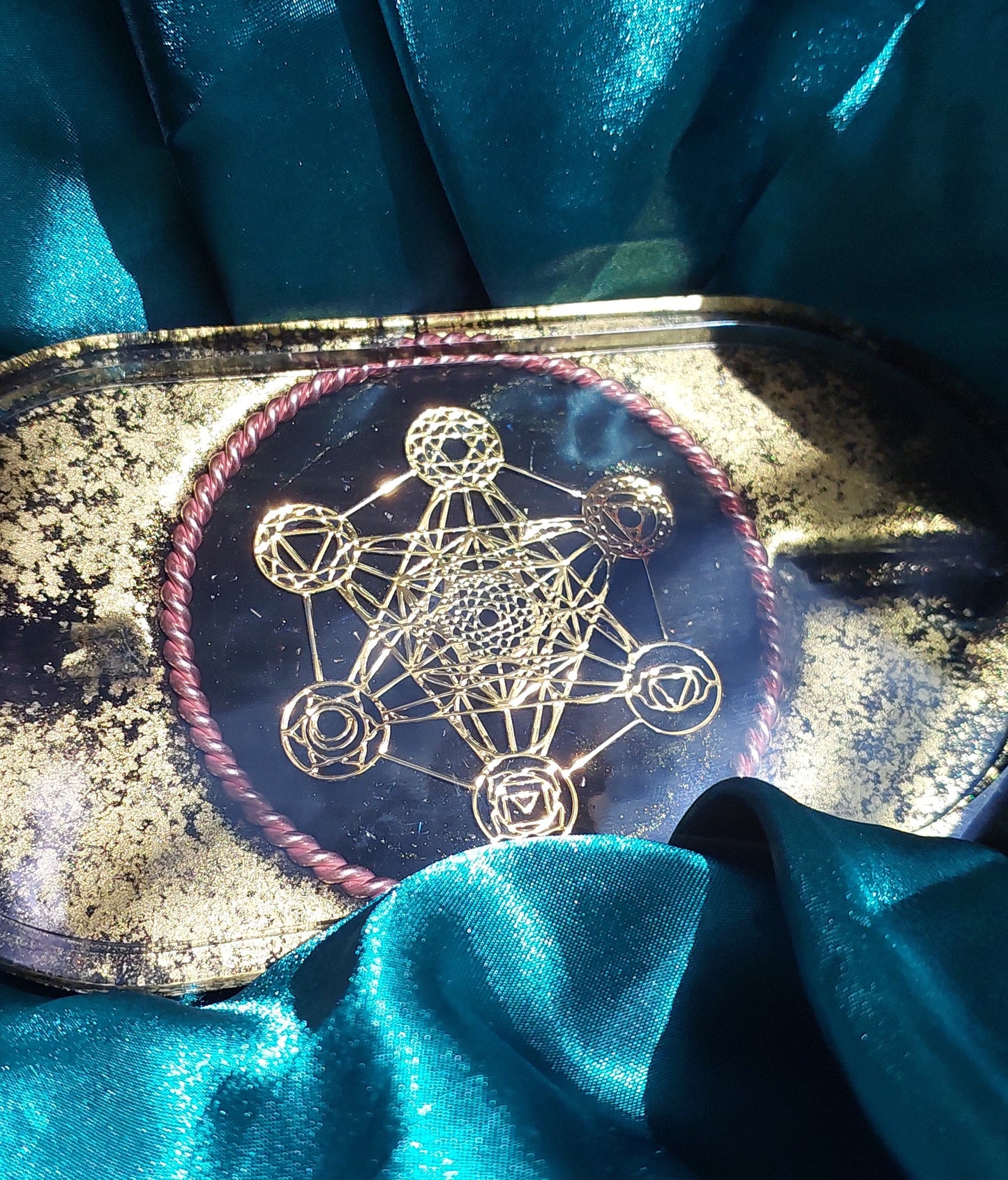Metatron Orgonite Charging Plate with Sacred Cubit Tensor Ring