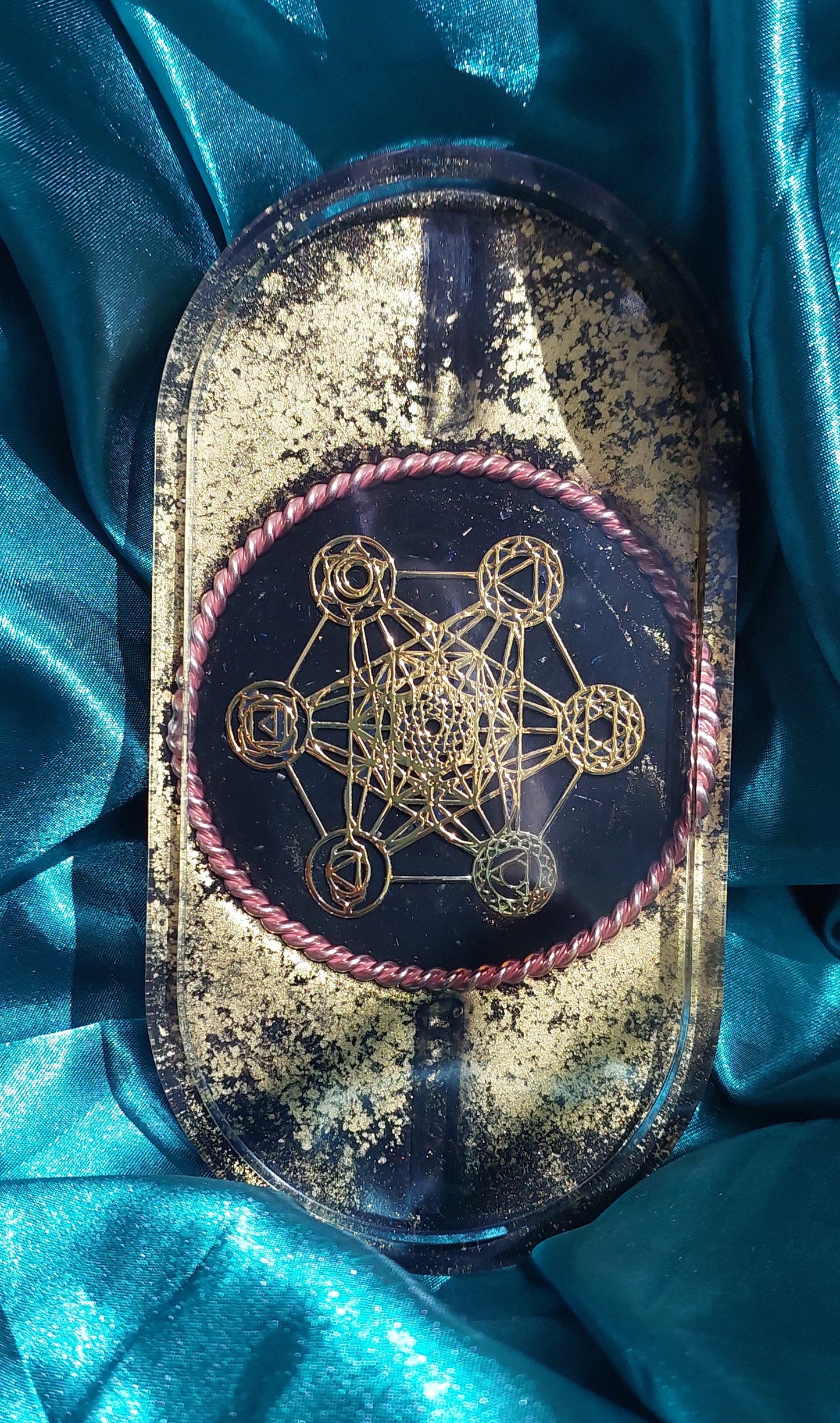 Metatron Orgonite Charging Plate with Sacred Cubit Tensor Ring