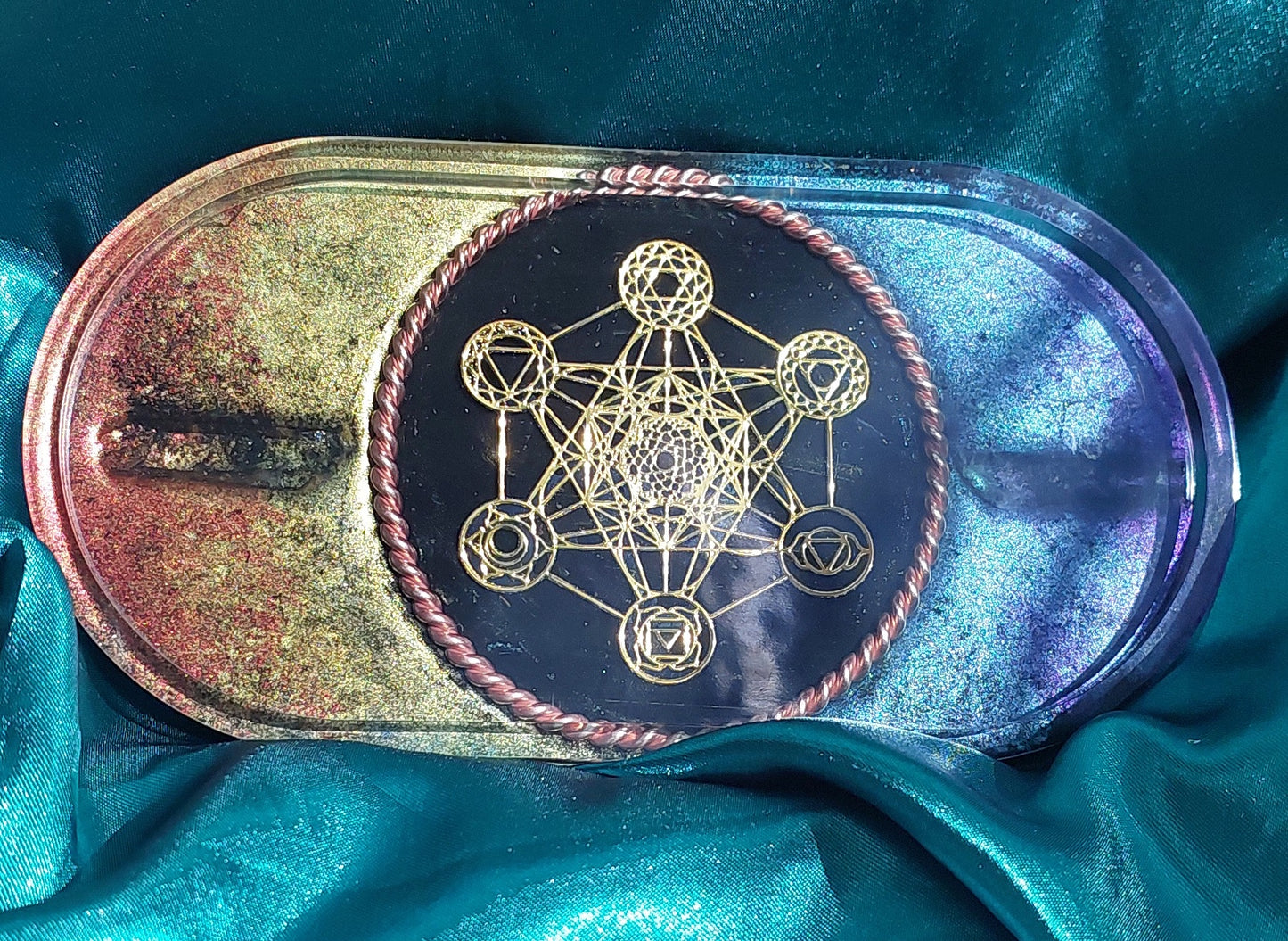 Metatron Orgonite Charging Plate with Sacred Cubit Tensor Ring