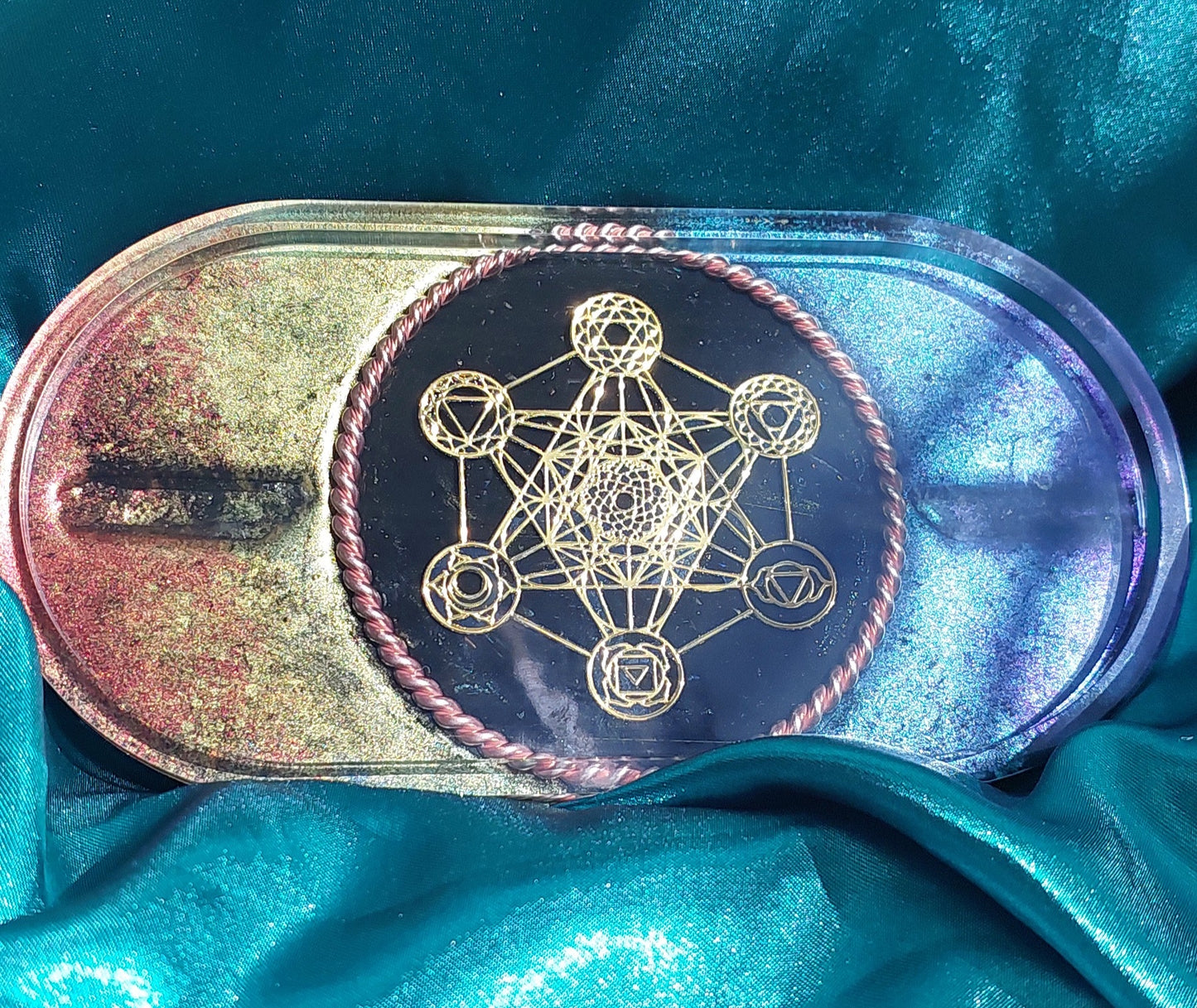 Metatron Orgonite Charging Plate with Sacred Cubit Tensor Ring