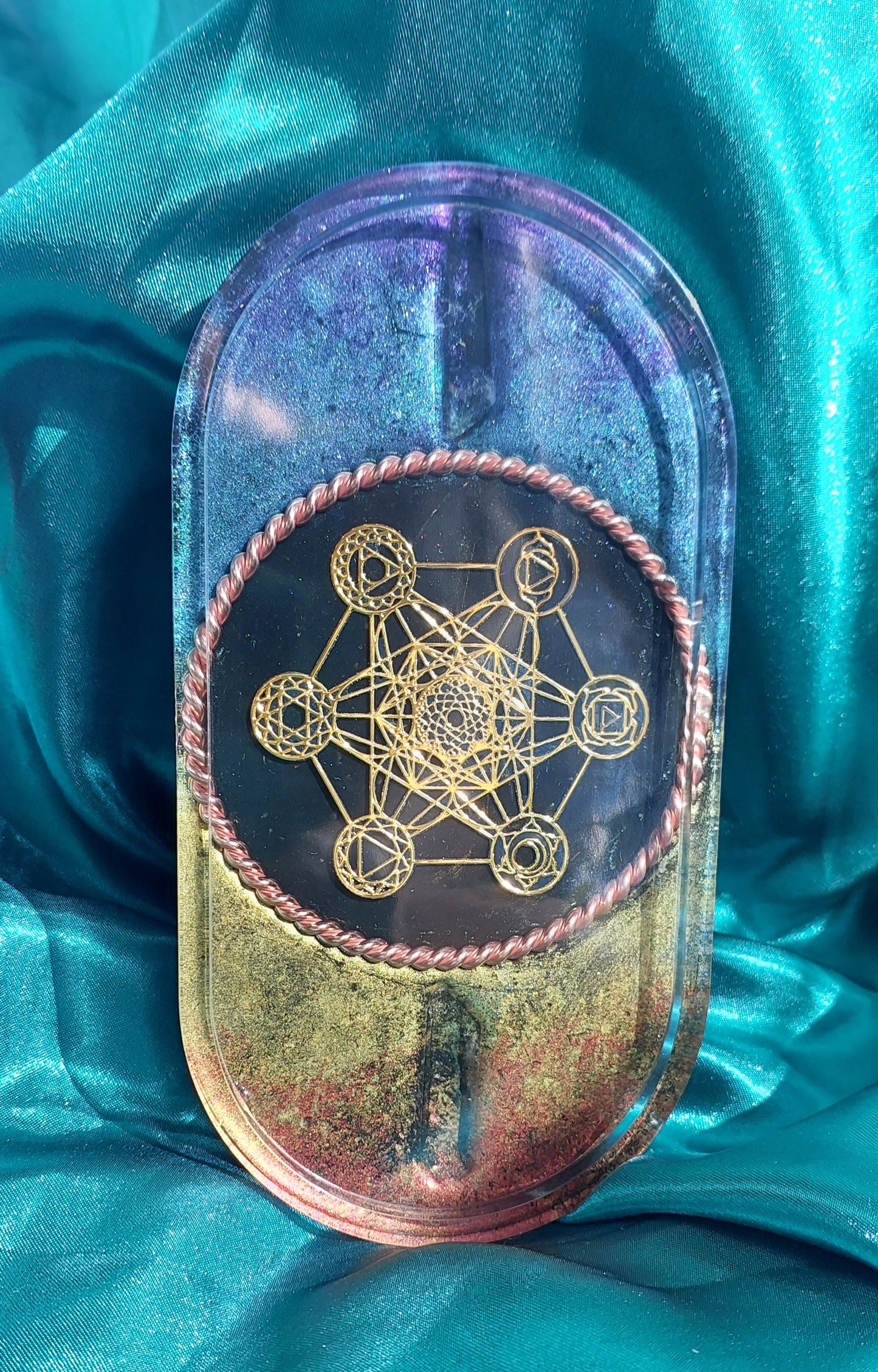Metatron Orgonite Charging Plate with Sacred Cubit Tensor Ring