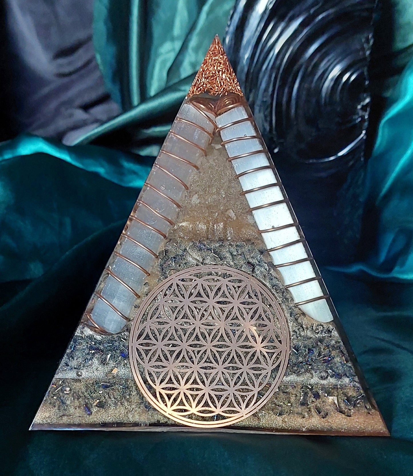 Selenite Flower of Life Large Pyramid