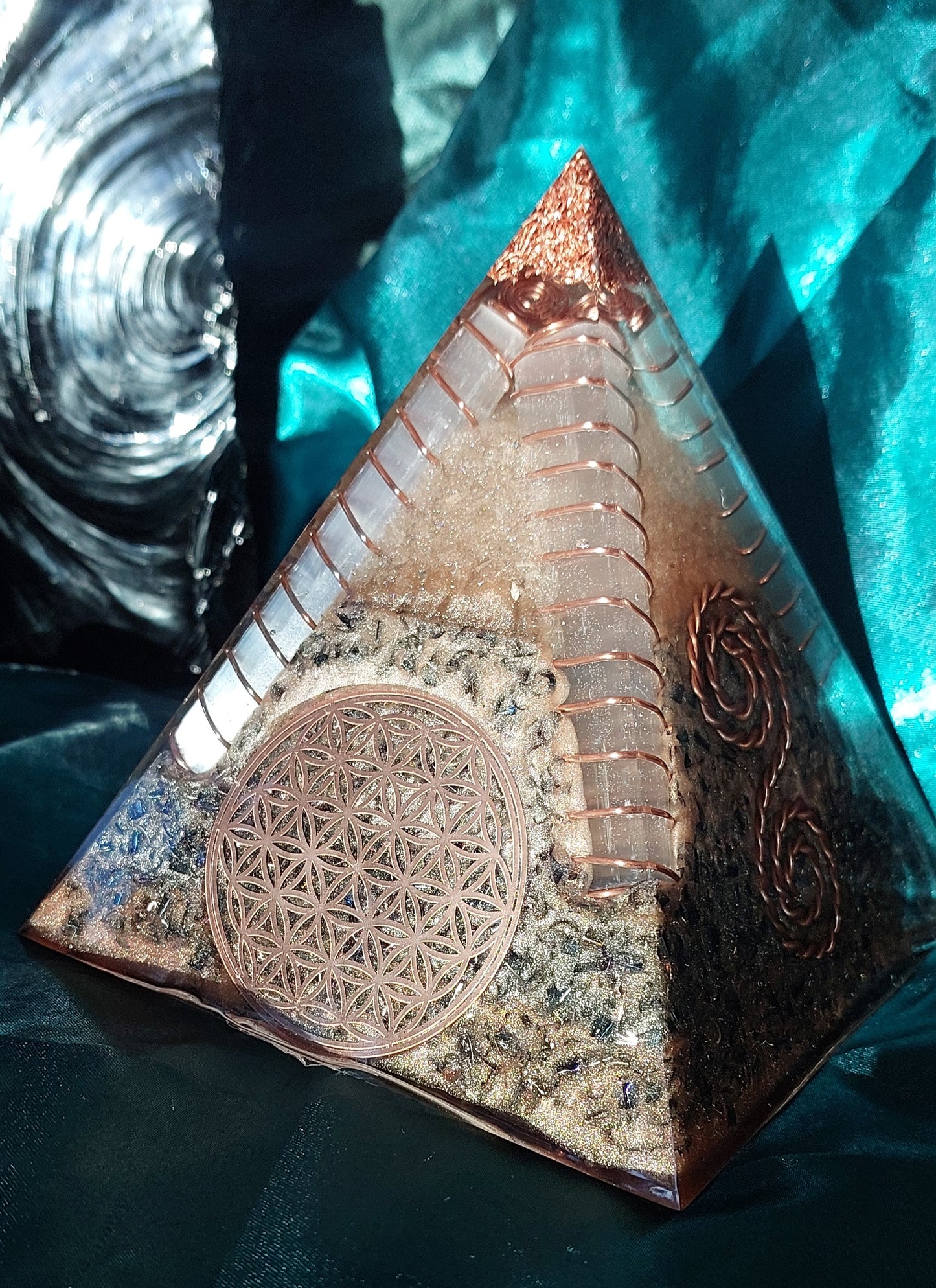 Selenite Flower of Life Large Pyramid