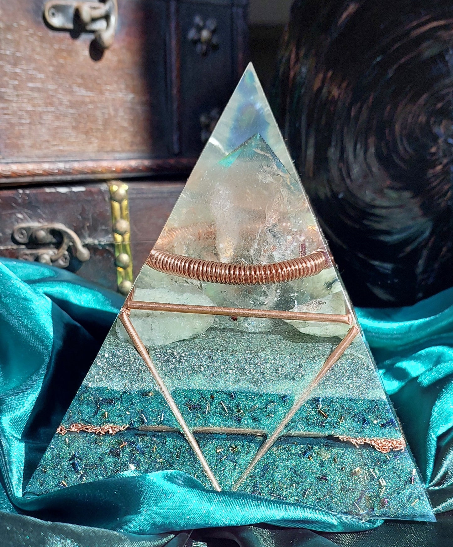 Large Earth Elemental Orgonite Pyramid - Quartz & Prehnite