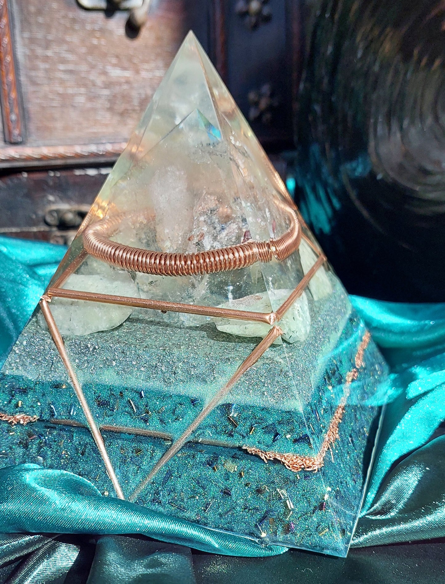 Large Earth Elemental Orgonite Pyramid - Quartz & Prehnite