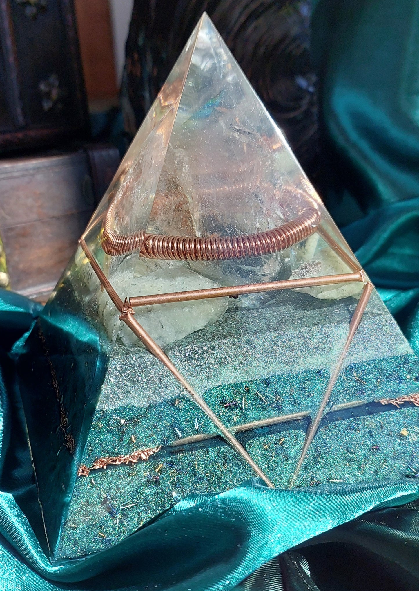 Large Earth Elemental Orgonite Pyramid - Quartz & Prehnite