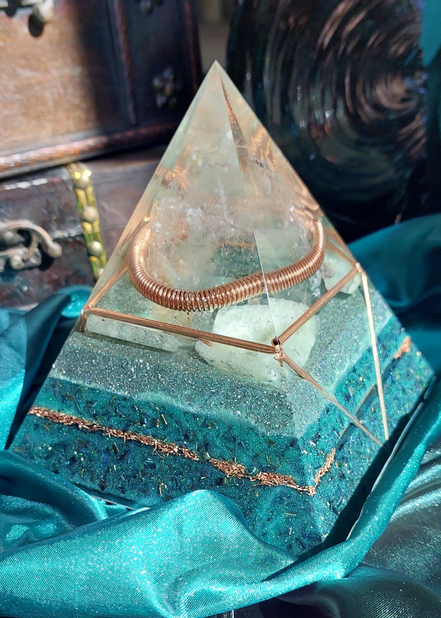 Large Earth Elemental Orgonite Pyramid - Quartz & Prehnite