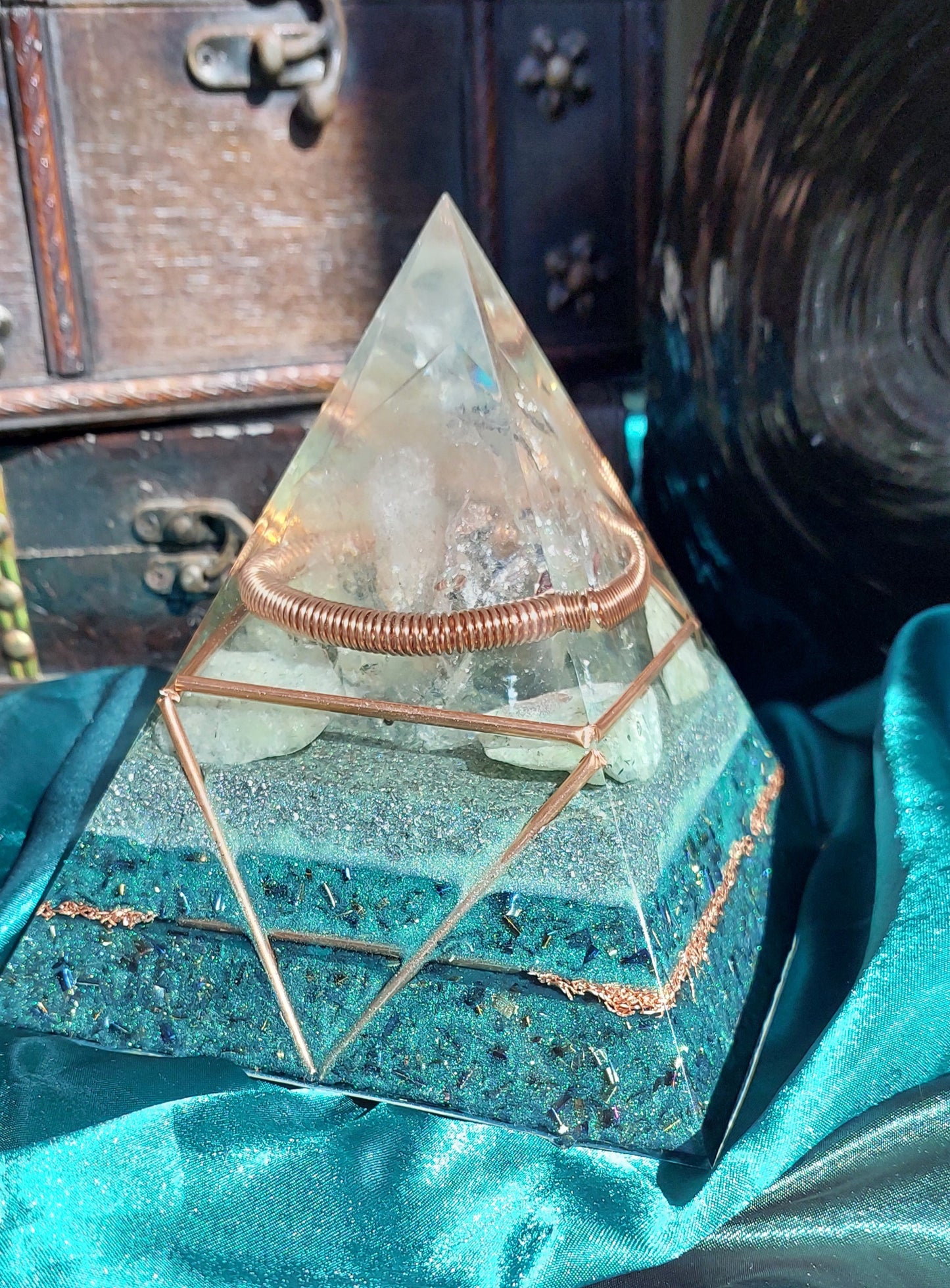 Large Earth Elemental Orgonite Pyramid - Quartz & Prehnite