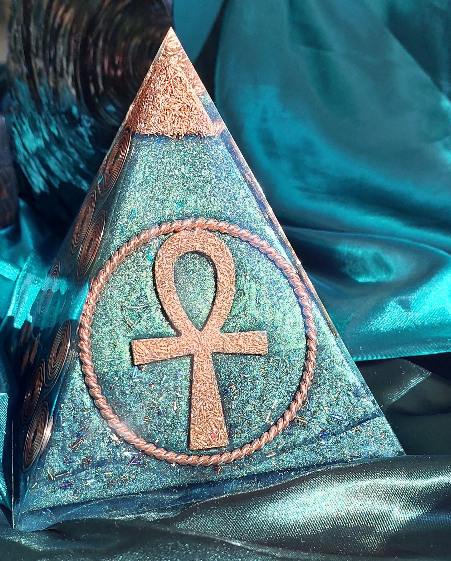 Large Green & Copper Orgonite Pyramid - Masterpiece Edition
