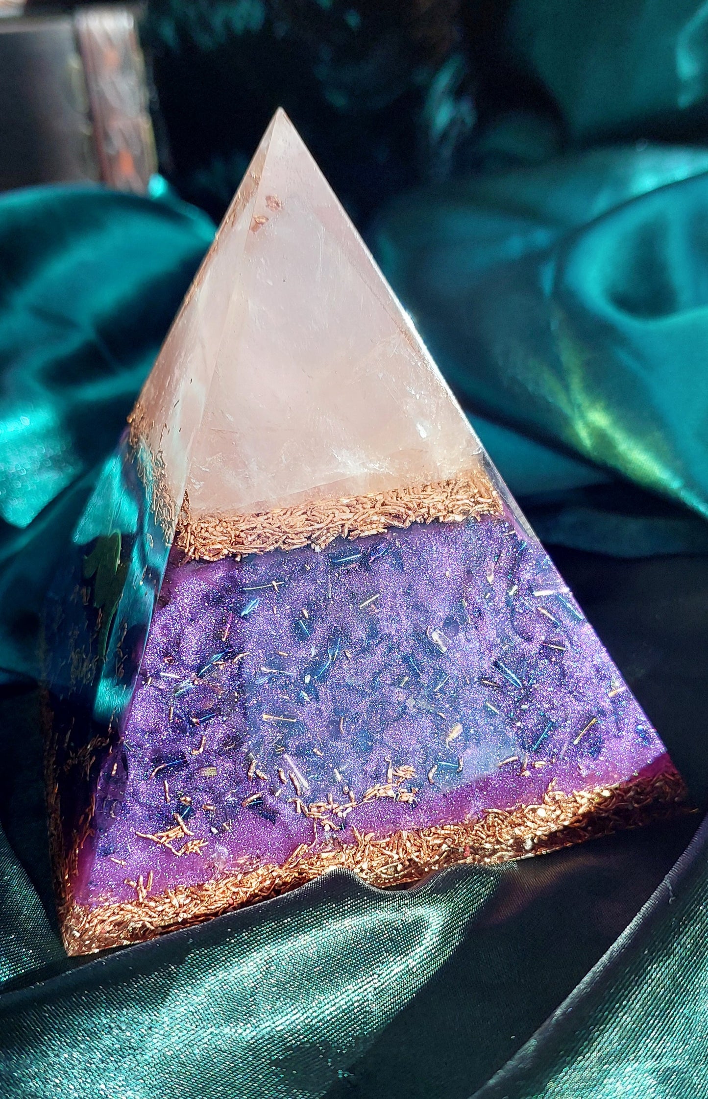 Medium Rose Quartz Orgonite Pyramid - Wicca & Flower of Life