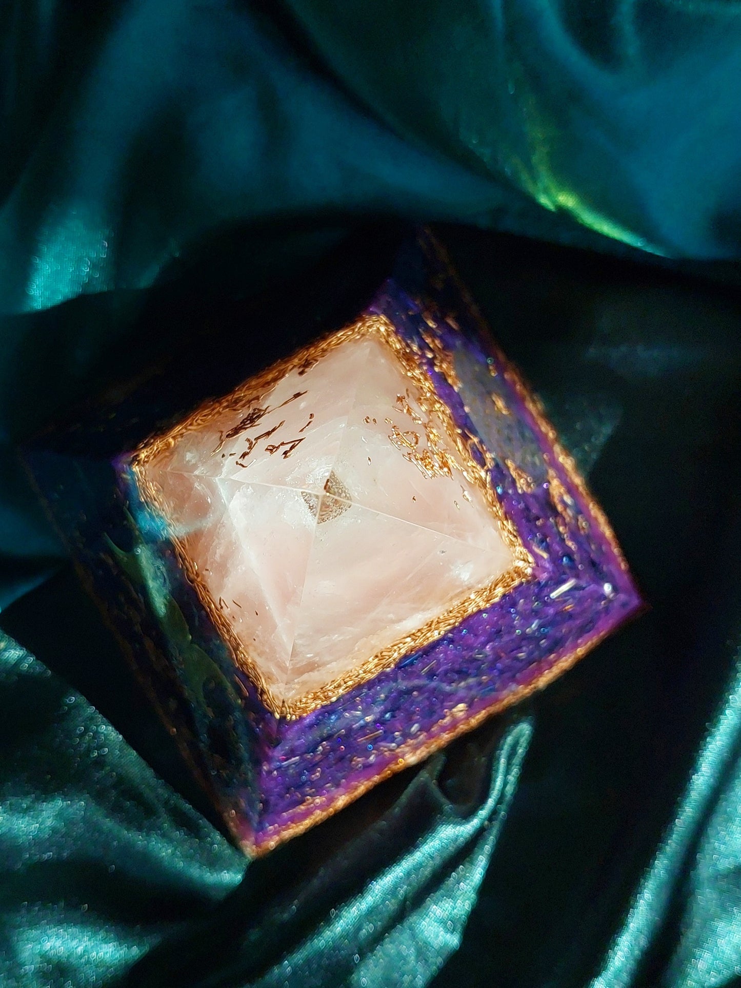 Medium Rose Quartz Orgonite Pyramid - Wicca & Flower of Life