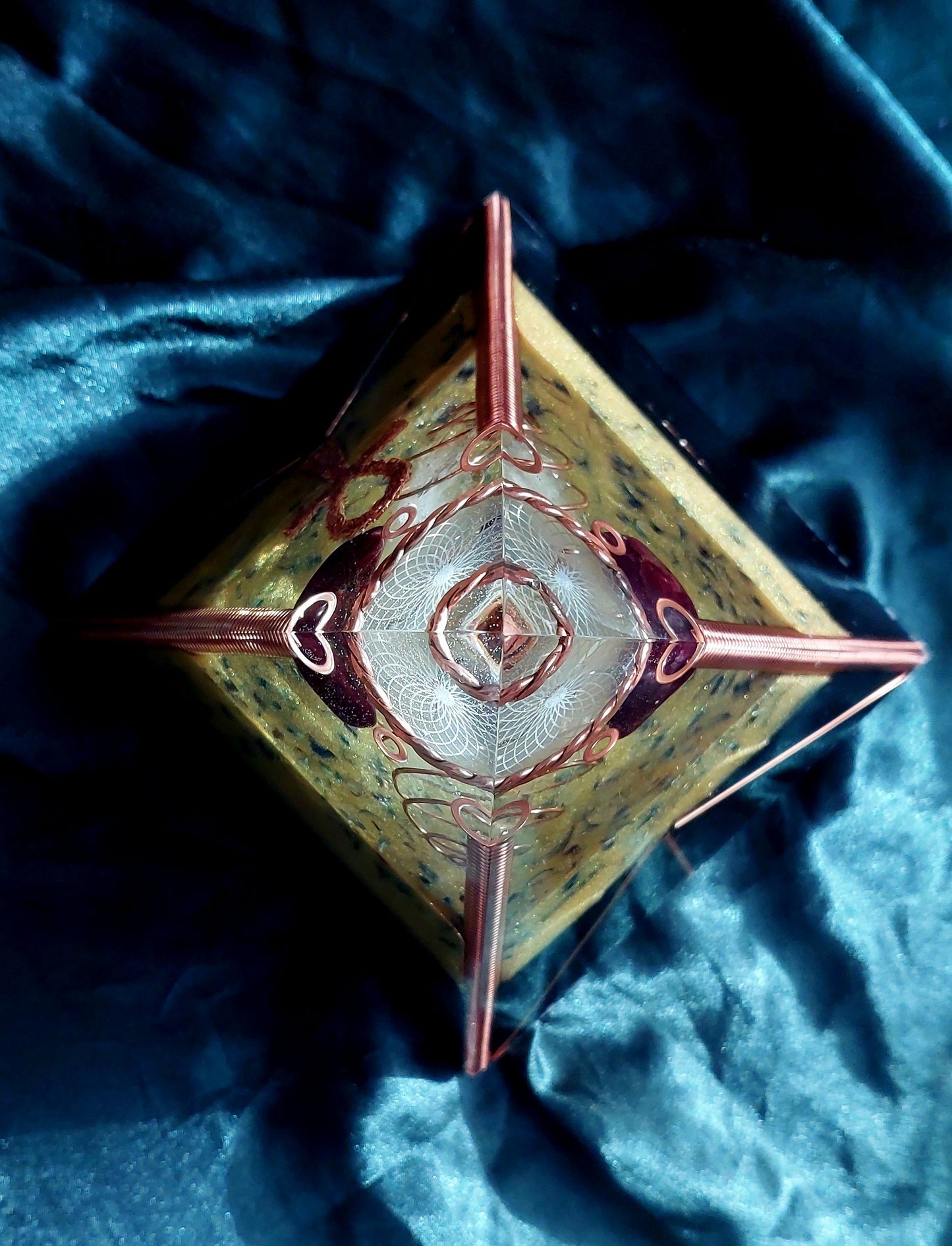 Large Quartz & Red Garnet Orgonite Pyramid with Sacred Cubit Tensor Ring
