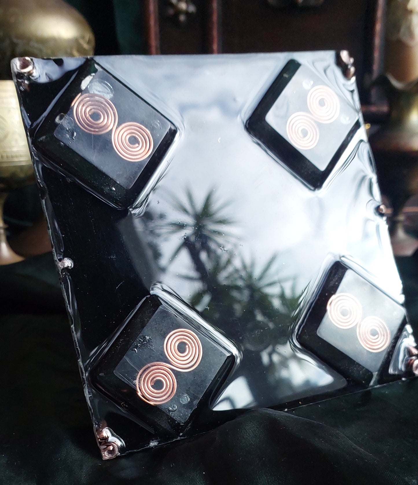 Large Quartz & Red Garnet Orgonite Pyramid with Sacred Cubit Tensor Ring