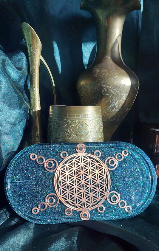 Orgonite Charging Plate with Flower of Life & Copper - The Soulful Garden