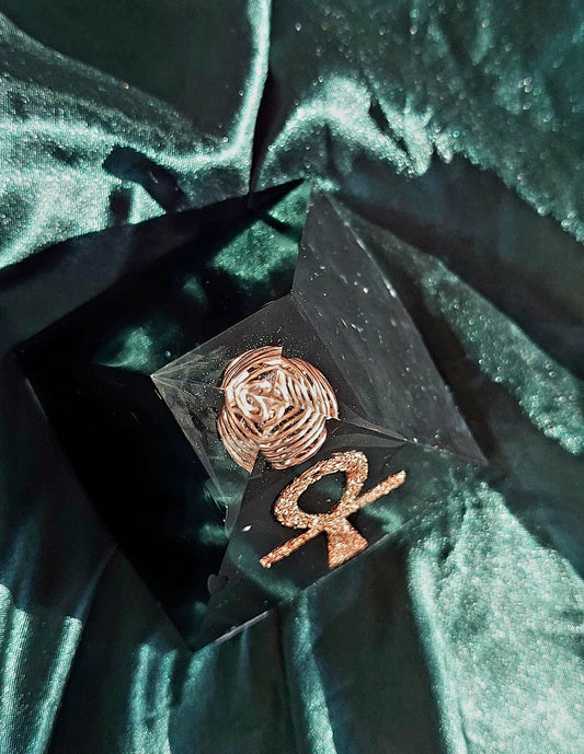 Mini Ankh Shungite Orgonite Pyramid with Copper Wrapped Quartz - The Soulful Garden