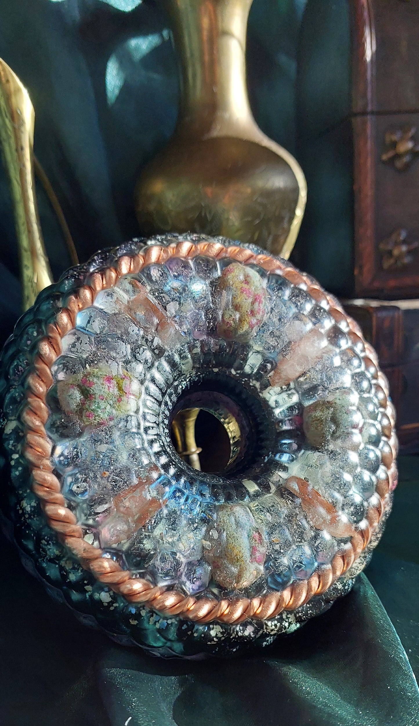 Large Dragon Vortex Orgonite Wheel with Lithium Quartz, Unakite & Sacred Cubit Tensor Ring
