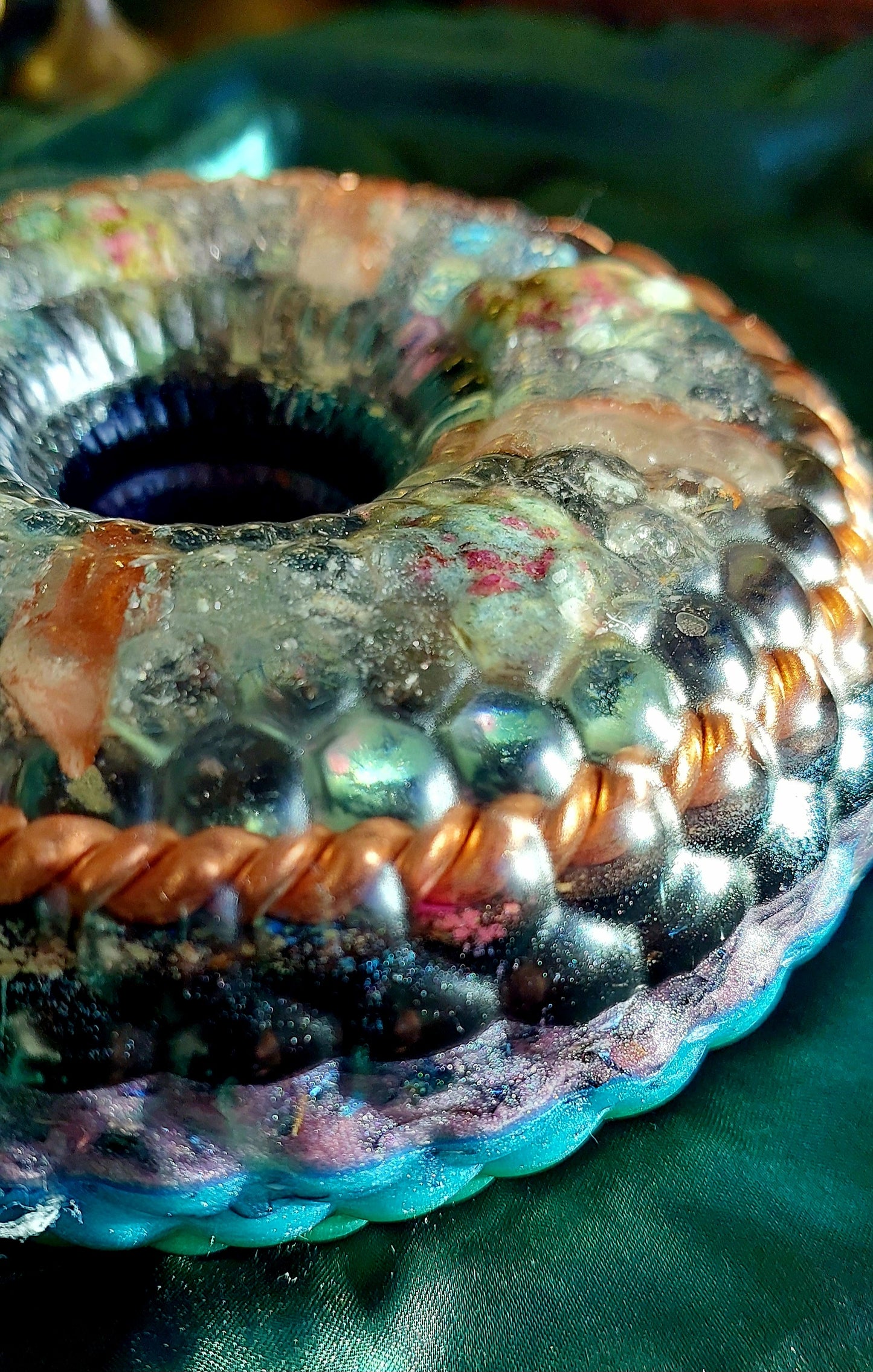 Large Dragon Vortex Orgonite Wheel with Lithium Quartz, Unakite & Sacred Cubit Tensor Ring