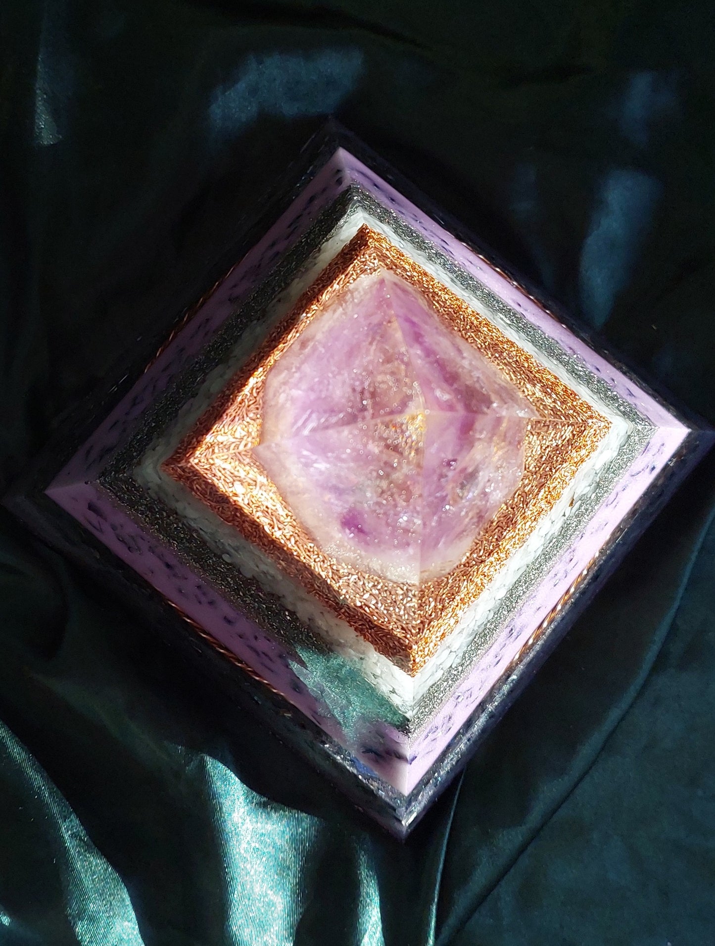 Large Amethyst Orgonite Pyramid with Sacred Cubit Tensor Ring